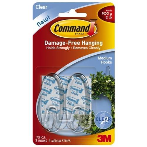 Clear Hooks and Strips Plastic Medium 2 Hooks with 4 Adhesive St