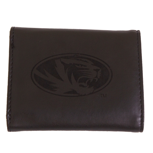 The Mizzou Store - Mizzou Oval Tiger Head Black Engraved Trifold Wallet